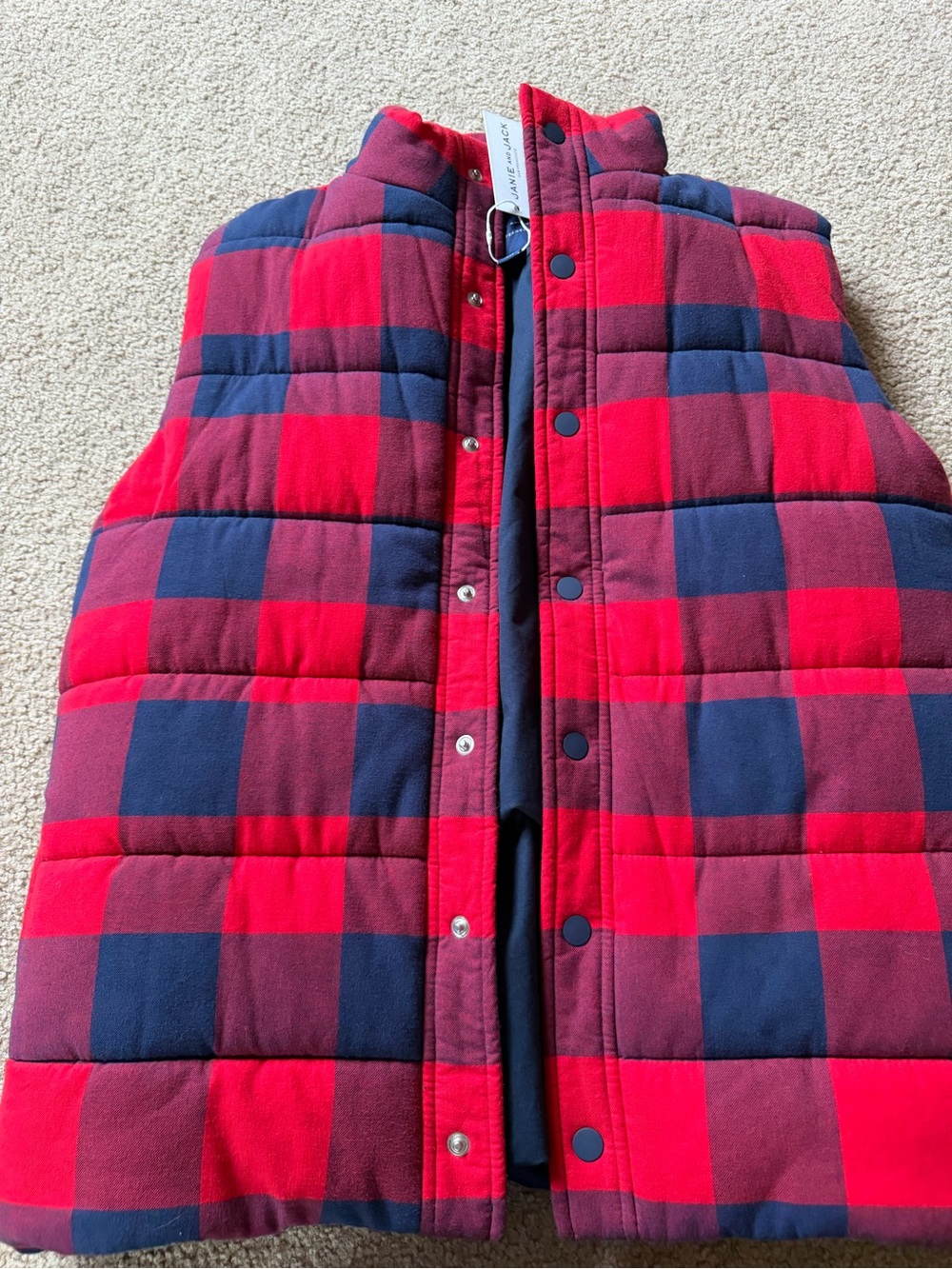 Janie and Jack Red and Navy Plaid Quilted Puffer Vest, brand new with tags